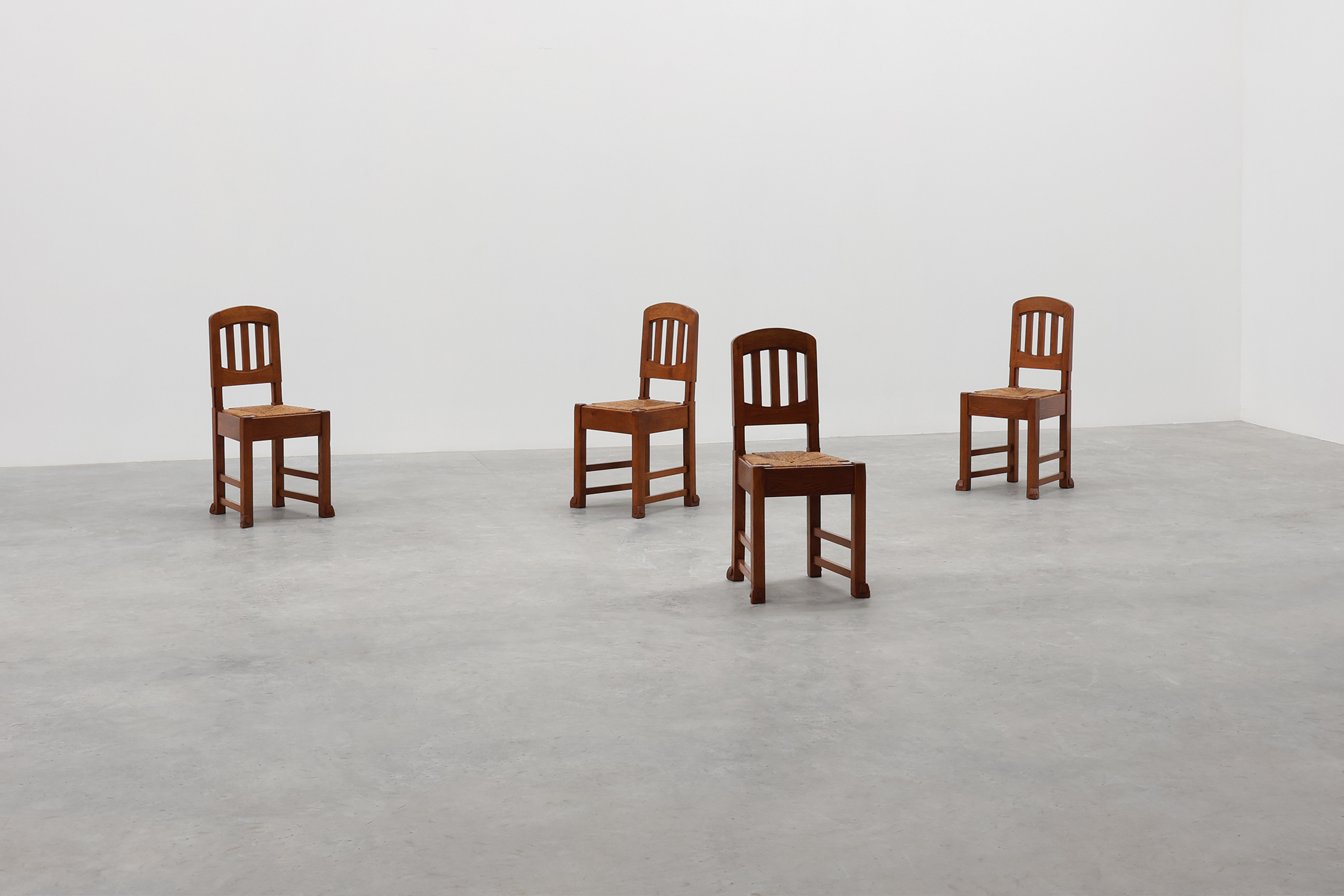 Set of 4 Early Art Deco Oak & Wicker Dining Chairs, Belgium, 1915 thumbnail